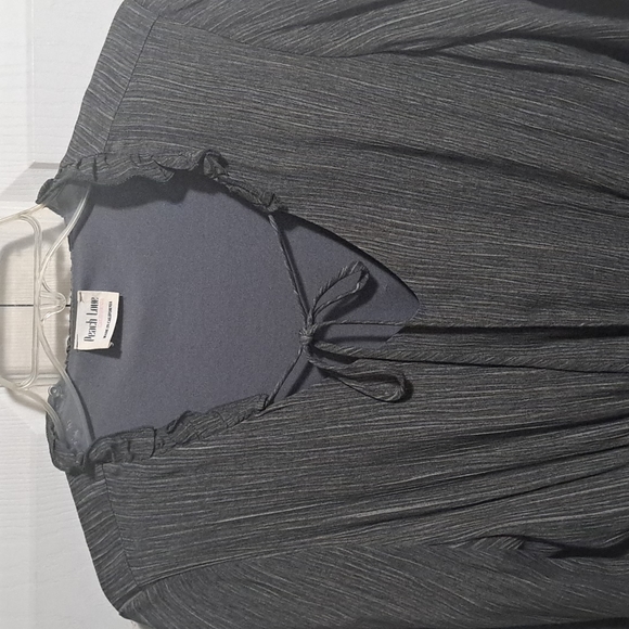 Peach Love California mini prairie style dress long sleeve v neck - small - gray - Picture 4 of 9